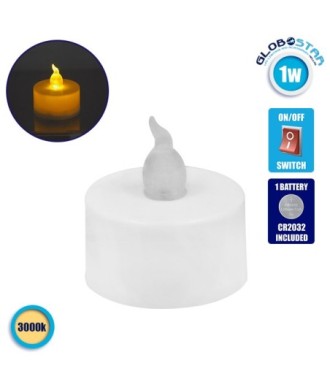 Διακοσμητικό Κεράκι Ρεσώ Επιτραπέζιο Μπαταρίας 1W Θερμό Λευκό 3000k GloboStar 50016